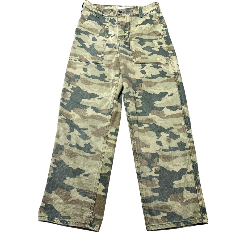 We The Free Pants Womens 25 Green Camo Cargo Denim Utility Pockets Casual Army